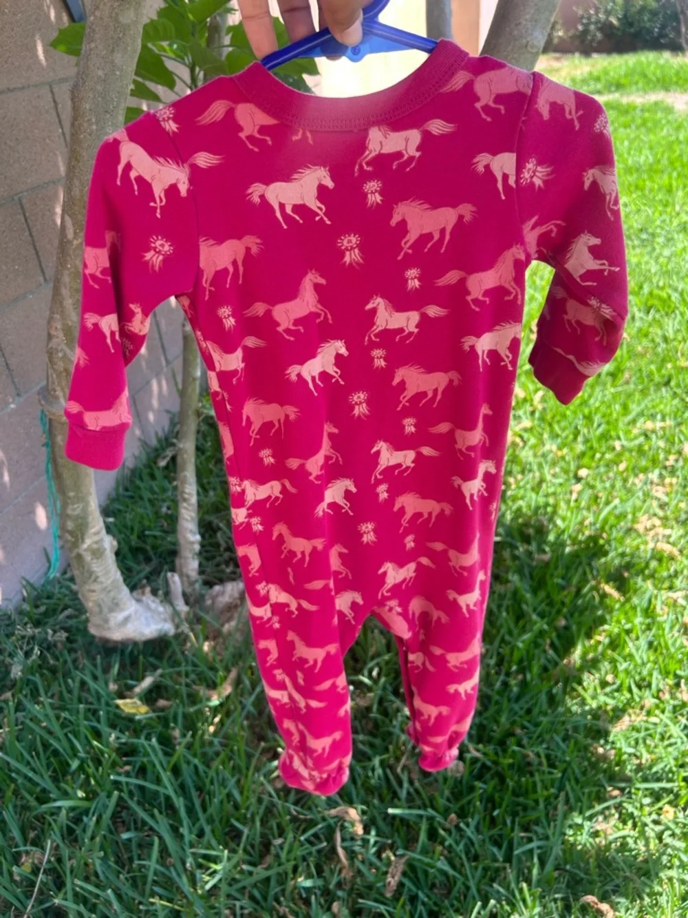 Shyanne Red Footed Pajamas with Cream Horse Print